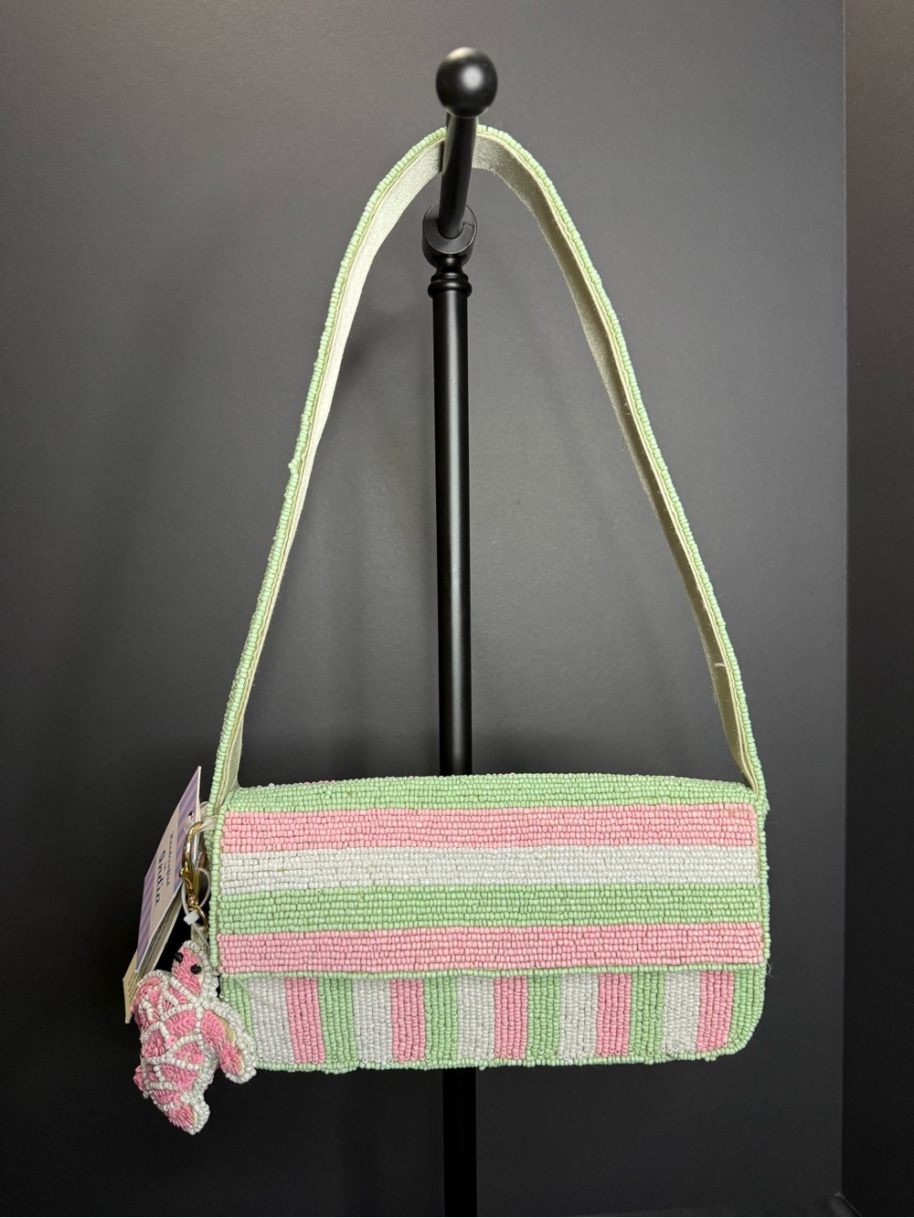 New Viral Beaded Purse Bag Made in India Summer Resort Novelty Stripes Turtle - Picture 2 of 6